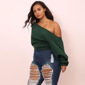Over the Shoulder Raw-Cut Sweatshirt